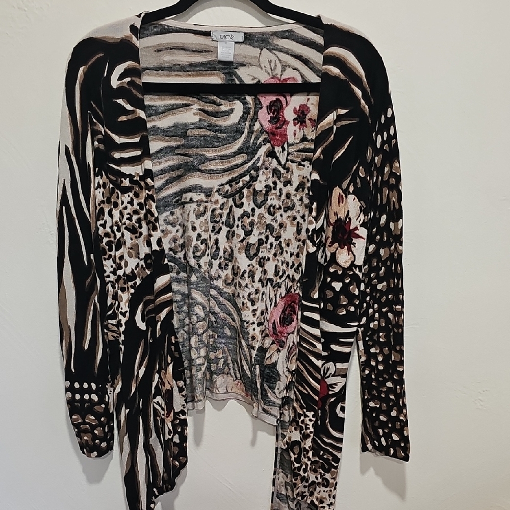 Cache Women's Cardigan - Black, Brown, and Pink Animal Print